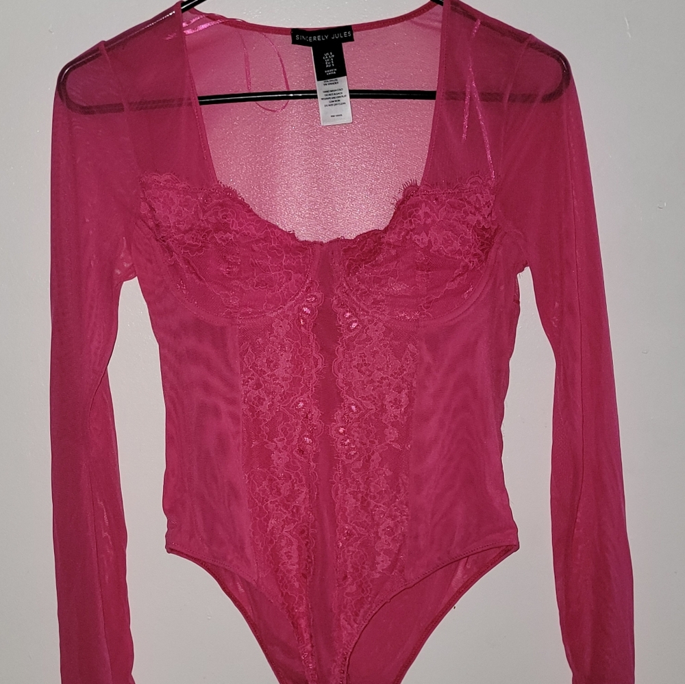 Sincerely Jules Pink Fitted Long Sleeve Bodysuit